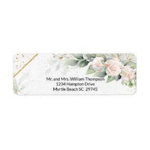 White Roses Greenery Baby-Shower Label