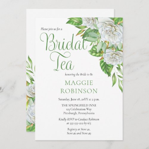 White Roses  Greenery  Boho Floral Bridal Tea Invitation