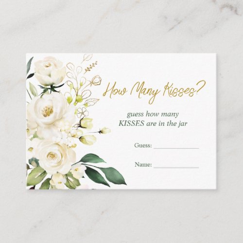White Roses Greenery Bridal Guess How Many Kisses  Enclosure Card