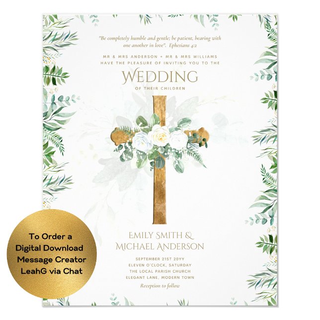 White Roses Greenery Christian Wedding Bible Verse Flyer (Creator Uploaded)