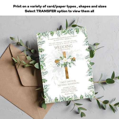 White Roses Greenery Christian Wedding Bible Verse Invitation