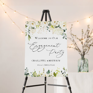 White Roses Greenery Engagement Party Foam Board