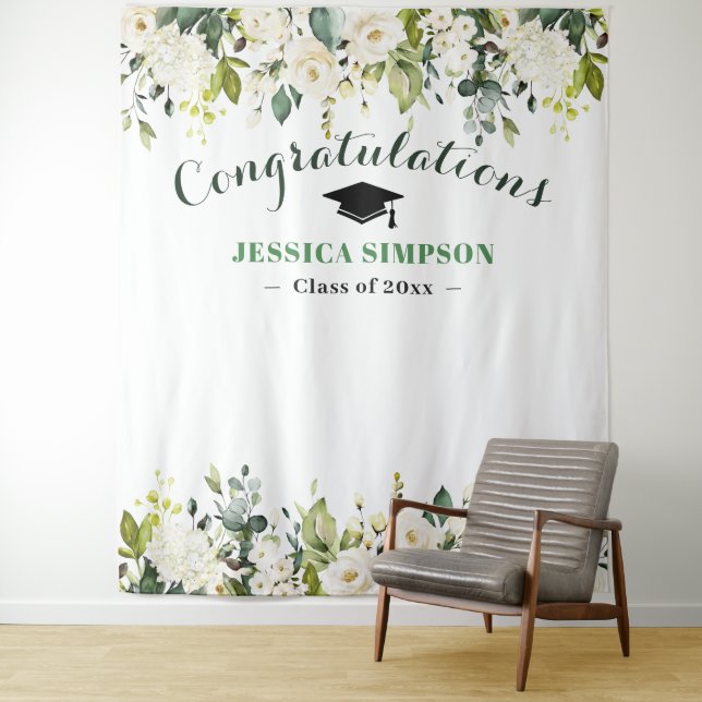 White Roses Greenery Floral Photo Grad Backdrop (In Situ)