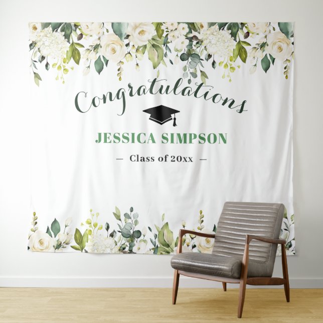 White Roses Greenery Floral Photo Grad Backdrop (In Situ (Horizontal))