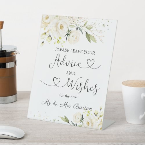 White Roses Greenery Foliage Advice  Well Wishes  Pedestal Sign