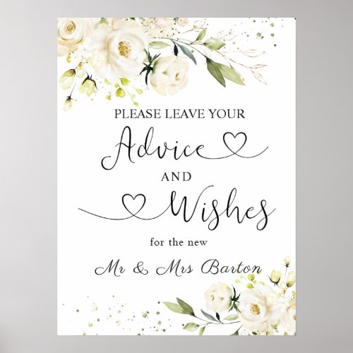White Roses Greenery Foliage Advice  Well Wishes  Poster