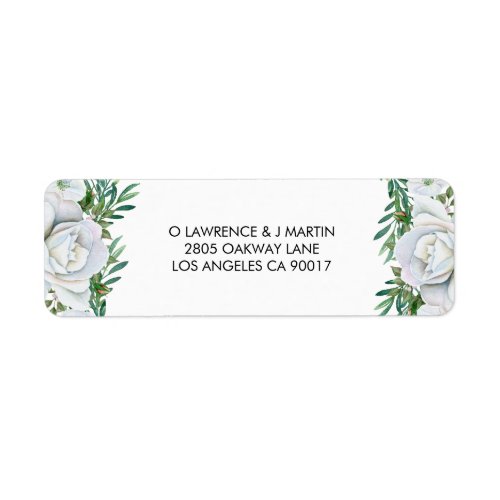 White Roses Greenery Foliage Wedding Label