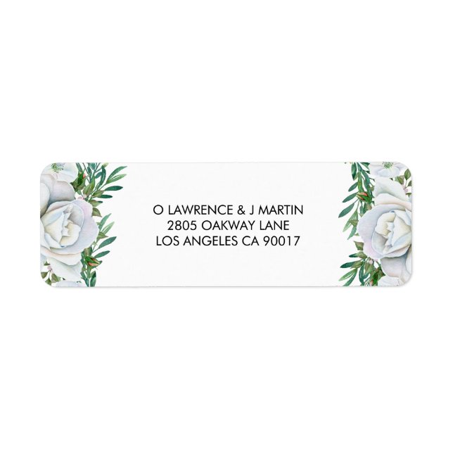 White Roses Greenery Foliage Wedding Label (Front)