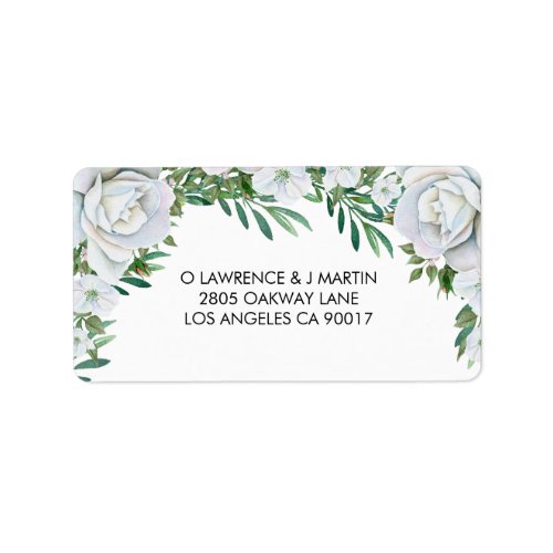 White Roses Greenery Foliage Wedding Label