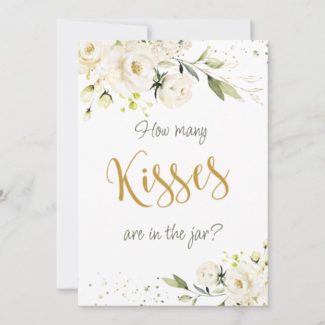White Roses Greenery Guess How Many Kisses in Jar Invitation (Front)