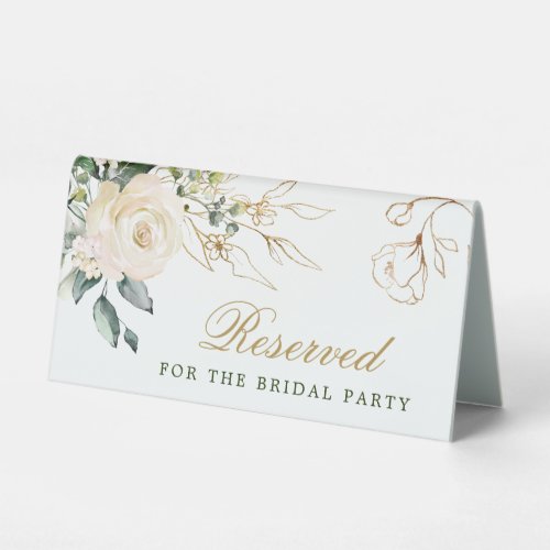 White Roses Greenery Place card Table Tent Sign