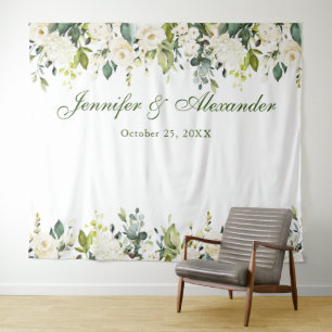 White Roses Greenery Wedding Photo Booth Backdrop