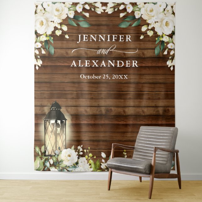 White Roses Greenery Wedding Photo Booth Backdrop (In Situ)