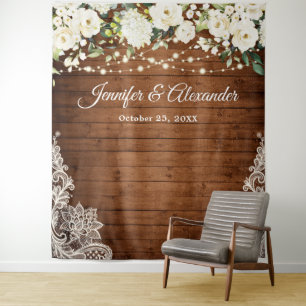 White Roses Greenery Wedding Photo Booth Backdrop