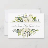 Elegant Greenery Wedding Save the Date Romantic Vintage White Roses