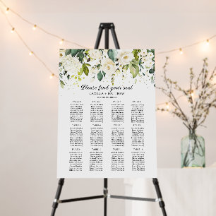 White Roses Greenery Wedding Seating Chart Foam Board