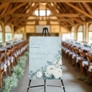 White Roses Hellebores Eucalyptus Wedding Sign