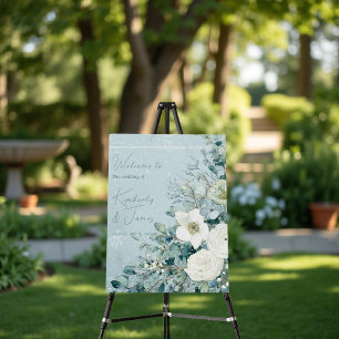 White Roses Hellebores Eucalyptus Wedding Sign