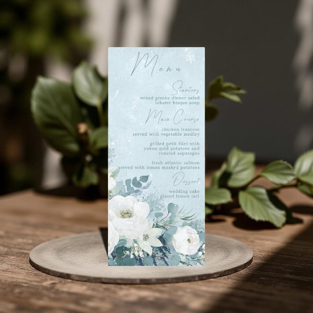 White Roses Hellebores Silver Eucalyptus Wedding Menu (Creator Uploaded)