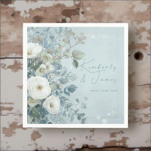 White Roses Hellebores Silver Eucalyptus Wedding Napkins