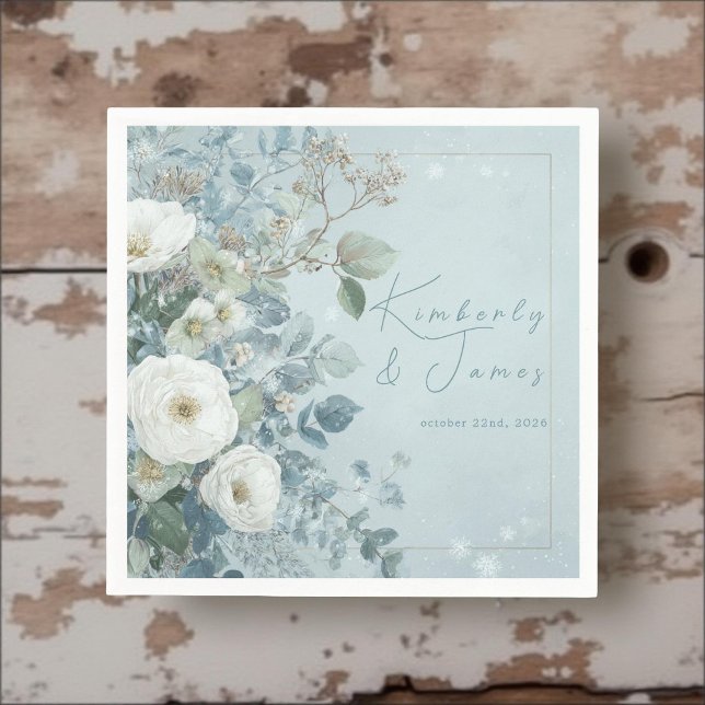White Roses Hellebores Silver Eucalyptus Wedding Napkins (Creator Uploaded)