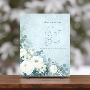 White Roses Hellebores Silver Wedding Guest Sign