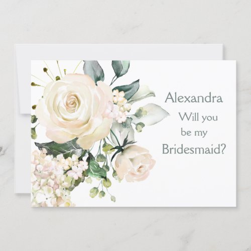 White roses hydrangea Bridesmaid Proposal card