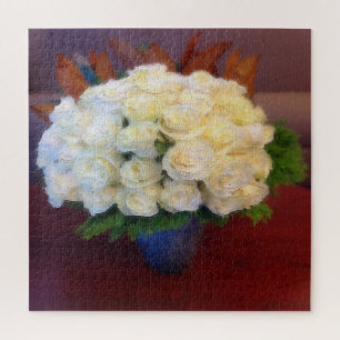 White Roses in a Blue Vase Jigsaw Puzzle