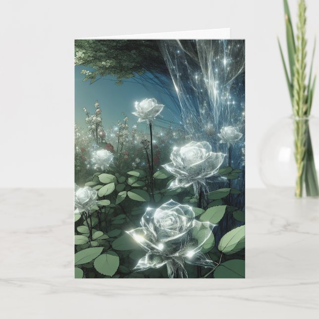 White Roses in Birthday Magical Garden Card (Front)