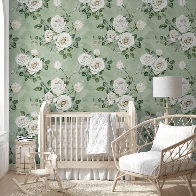 White roses in light green  wallpaper  (Kids)