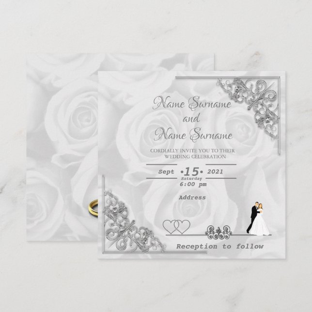 White roses invitation (Front/Back)