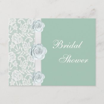 White Roses & Lace Mint Green Bridal Shower Invitation by AJ_Graphics at Zazzle