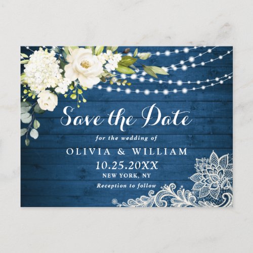 White Roses Lace Rustic Wedding Save the Date Postcard