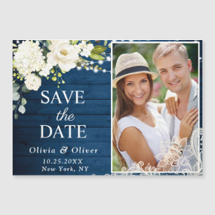 White Roses Lace Save the Date Magnetic Card