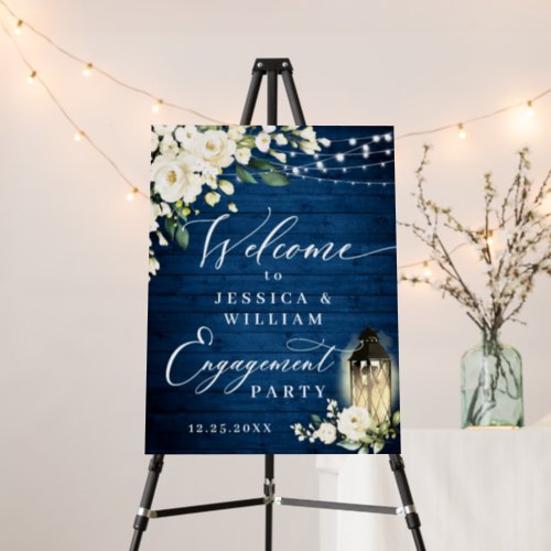 White Roses Lantern Blue Wood Engagement Party Foam Board