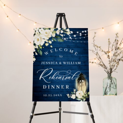 White Roses Lantern Blue Wood Rehearsal Dinner Foam Board