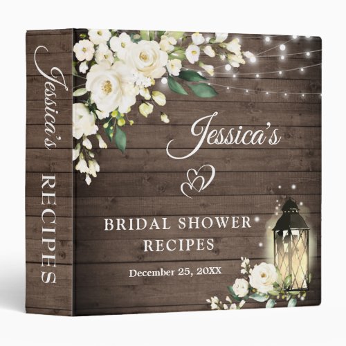 White Roses  Lantern Bridal Shower Recipe Binder