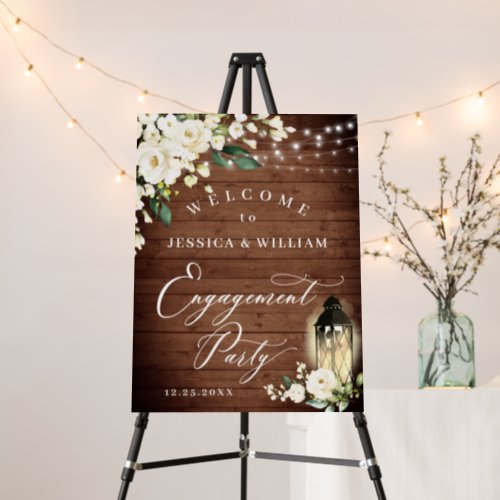 White Roses Lantern Rustic Wood Engagement Party Foam Board