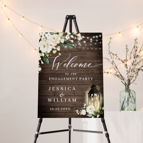 White Roses Lantern Rustic Wood Engagement Party Foam Board