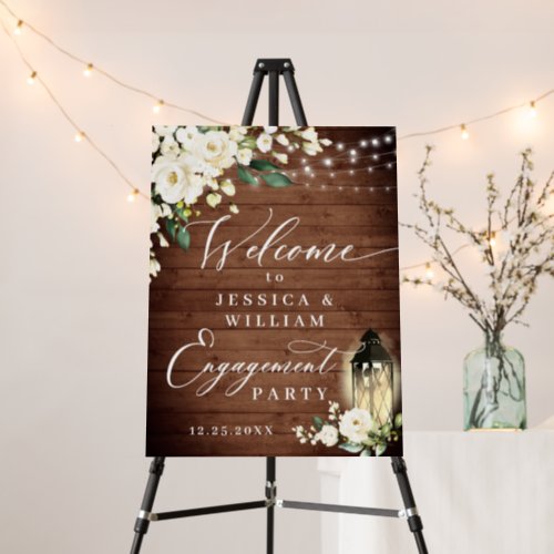 White Roses Lantern Rustic Wood Engagement Party Foam Board