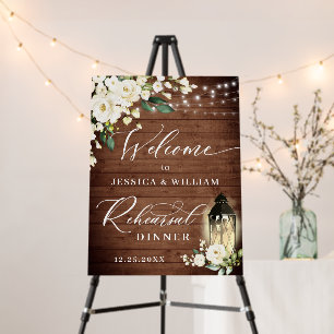 White Roses Lantern Rustic Wood Rehearsal Dinner Foam Board