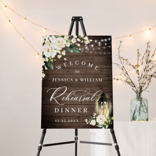 White Roses Lantern Rustic Wood Rehearsal Dinner Foam Board