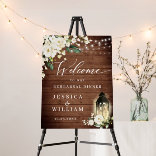 White Roses Lantern Rustic Wood Rehearsal Dinner Foam Board