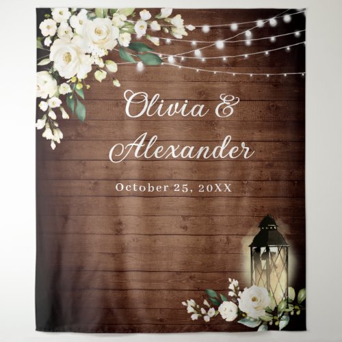 White Roses Lantern Rustic Wood Wedding Backdrop