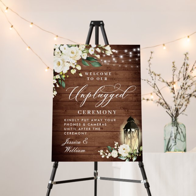 White Roses Lantern Unplugged Wedding Ceremony Foam Board (In Situ (Stand))