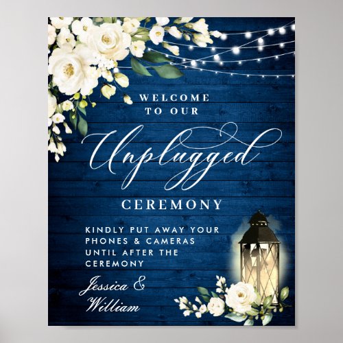 White Roses Lantern Unplugged Wedding Ceremony Poster