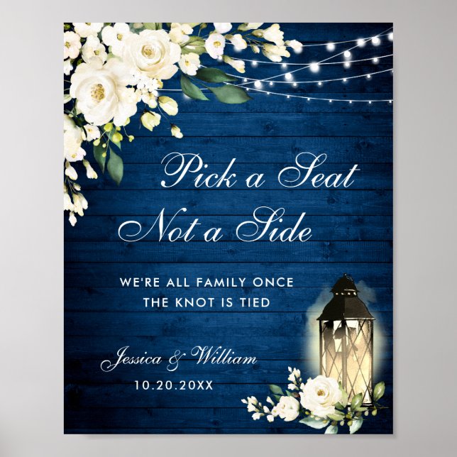 White Roses Lantern Wedding Ceremony Seating Poster (Front)