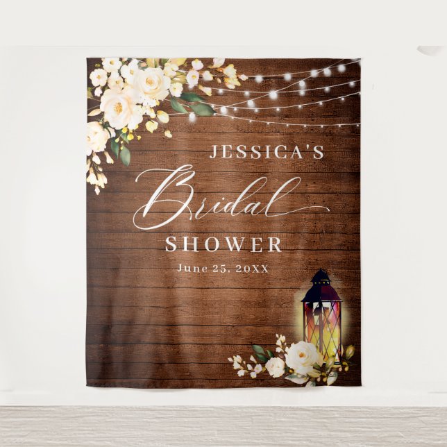 White Roses Lantern Wood Bridal Shower Backdrop (Front)