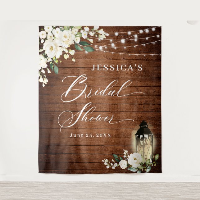 White Roses Lantern Wood Bridal Shower Backdrop (Front)
