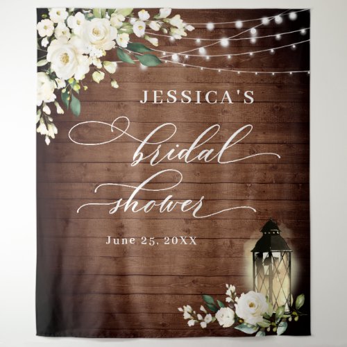 White Roses Lantern Wood Bridal Shower Backdrop